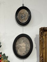Four 19th Century portrait etchings in oval ebonised frames. Largest 18.5cm tall