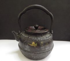 A 19th Century Japanese inlaid cast iron Tetsubin (tea kettle)