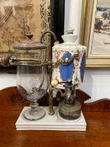 An early 19th Century French porcelain siphon coffee maker, hand painted porcelain enriched with