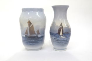Two Royal Copenhagen maritime scene vases, 18cm and 17cm tall