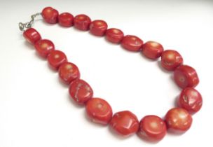 A coral necklace, each bead 2cm x 2cm approx, 46cm long
