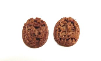 Two miniature boxwood carved dioramas, 23mm x 16mm