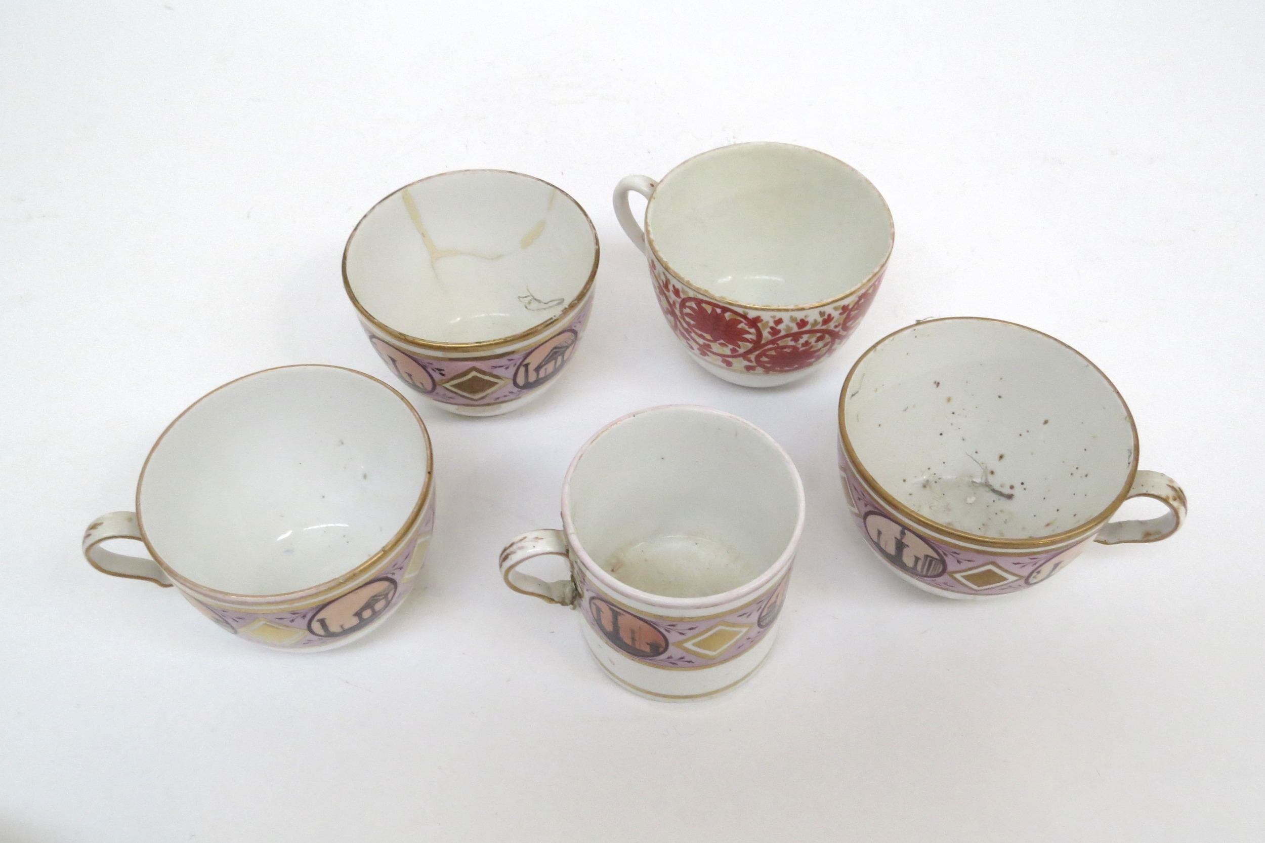 Mixed 19th Century ceramics including staple repaired Derby pot, teacups and saucers, Spode egg cup, - Image 7 of 7