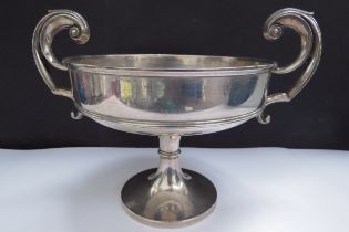 A Jay Richard Attenborough Co Ltd silver twin scroll handled comport on pedestal base, Chester 1910,