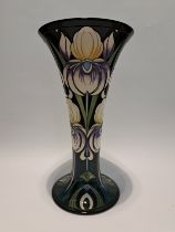 A Moorcroft Inviting Iris pattern vase of large trumpet form, by Rachel Bishop, 53cm tall