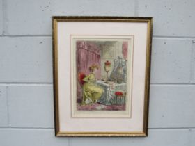 After James Gillray (1756-1815) A framed and glazed etching with hand colouring - 'Contemplations