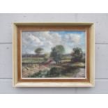 GEOFFREY CHATTEN (b.1938) A framed oil on board, Broads marsh landscape with cottage. Signed