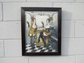 NATALIA ANTADZE (Georgian b.1976) A framed and glazed acrylic on canvas. Burlesque figures at a bar.