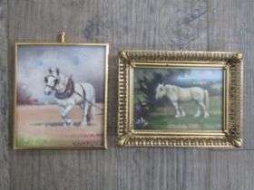 STEPHEN WALKER (1900-2004) Two miniature oils of horses, framed and glazed. 10cm x 9cm & 6.5cm x 9cm