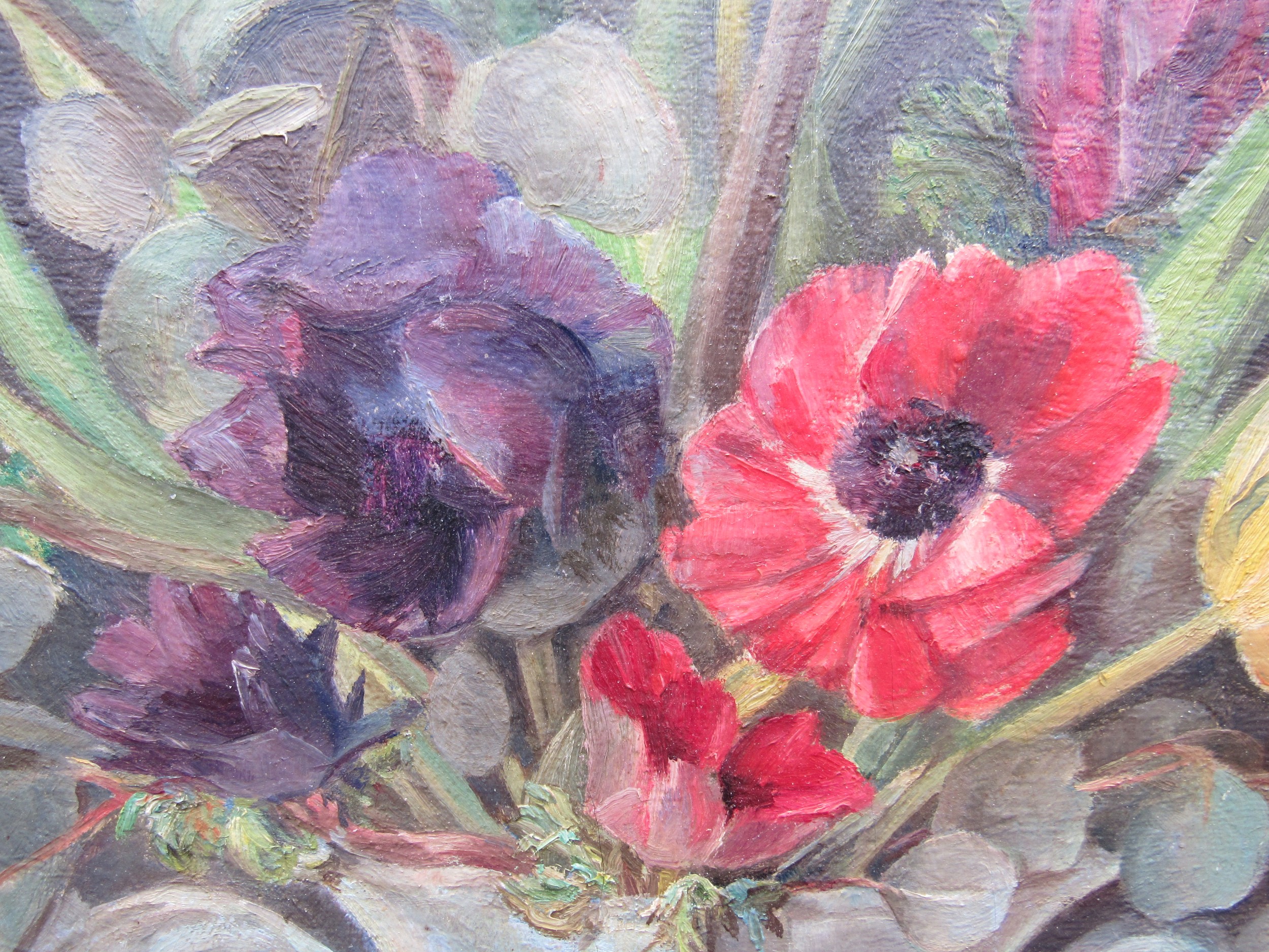 A late 19th Century oval oil on canvas, still life of a vase of flowers. Stylised VB monogram bottom - Image 2 of 9