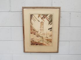 OLIVER BEDFORD (1902-1977) A framed and glazed watercolour, 'War-torn China'. Signed bottom right