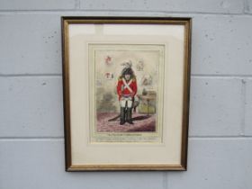 After James Gillray (1756-1815) A framed and glazed etching with hand colouring - 'The Military