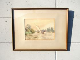 STEPHEN JOHN BATCHELDER (1849-1932) A framed and glazed watercolour, Norfolk Broads river scene with
