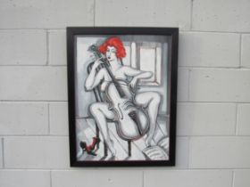 NATALIA ANTADZE (Georgian b.1976) A framed and glazed acrylic on canvas. Burlesque nude female