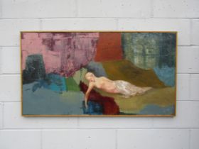 EWA GARGULINSKA (Polish b.1941) (ARR) A framed oil on canvas, 'Psyche', reclining figure. Signed