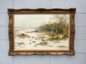 COLIN BURNS (b.1944) (ARR) An ornate gilt framed oil on canvas, winter scene with Pheasants and Grey