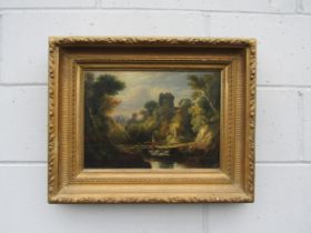 Rosslyn Castle - A 19th Century oil on board, set in an ornate gilt frame. Recent replaced back