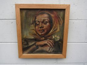 ROSE/ROSA BARON (XX East London School) 'The Flower Seller' - circa mid 1930's oil on canvas. Framed