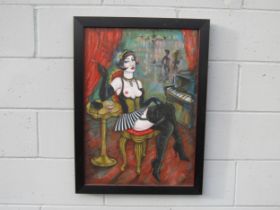NATALIA ANTADZE (Georgian b.1976) A framed and glazed acrylic on canvas. Burlesque nude female.
