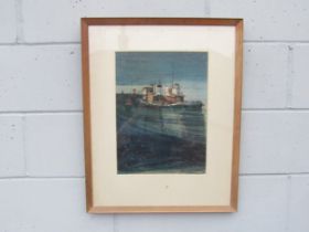 RONALD COURTENEY (1922-2011) A framed and glazed watercolour depicting steam tugs. Signed bottom