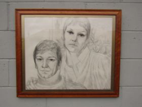 JANET ALDERSON (Australian b.1934) A framed and glazed pencil drawing of Dame Judi Dench and Michael
