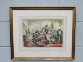 After James Gillray (1756-1815) A framed and glazed etching with hand colouring - 'Making Decent -