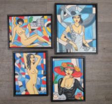 LAURENCE TREIZENEM (French XX/XXI) Four framed acrylic's on canvas, female/nudes, from 2017.