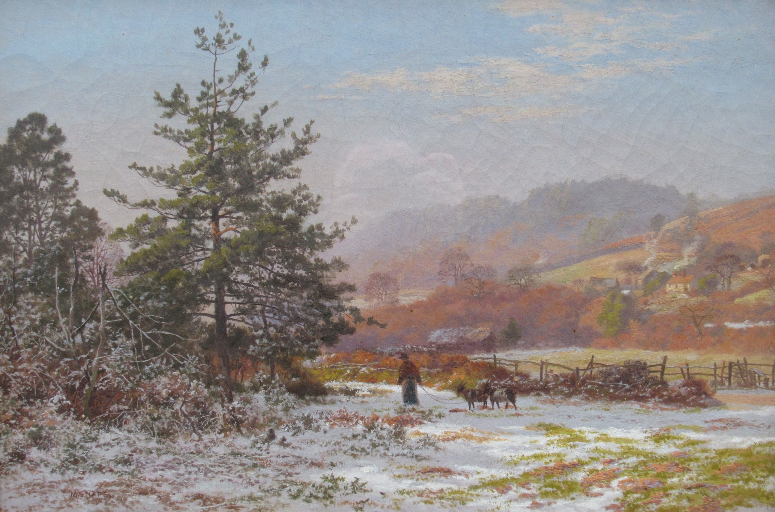 MARTIN SNAPE (1852-1930) An oak framed and glazed oil on canvas of a winter scene - 'Winter - Image 2 of 6
