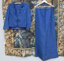 Hardy Amies Ready to Wear textured woven dark blue three piece skirt suit