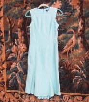 GIANNI VERSACE: Turquoise wool sleeveless dress, seamed design with a slight fishtail swing pleat to