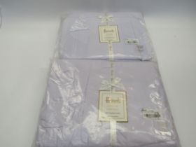 Two Harrods of Knightsbridge lilac 100% Egyptian cotton box pleat valence sheets, 215cm x 215cm,