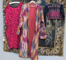 A late 19th early 20th Century QAUATEMALAN enagua, a Uzbek silk hand woven, silk lkat coat, a/f, a