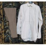 A pair of riding breeches and a Leonard Lyle white cotton marcella front dress shirt