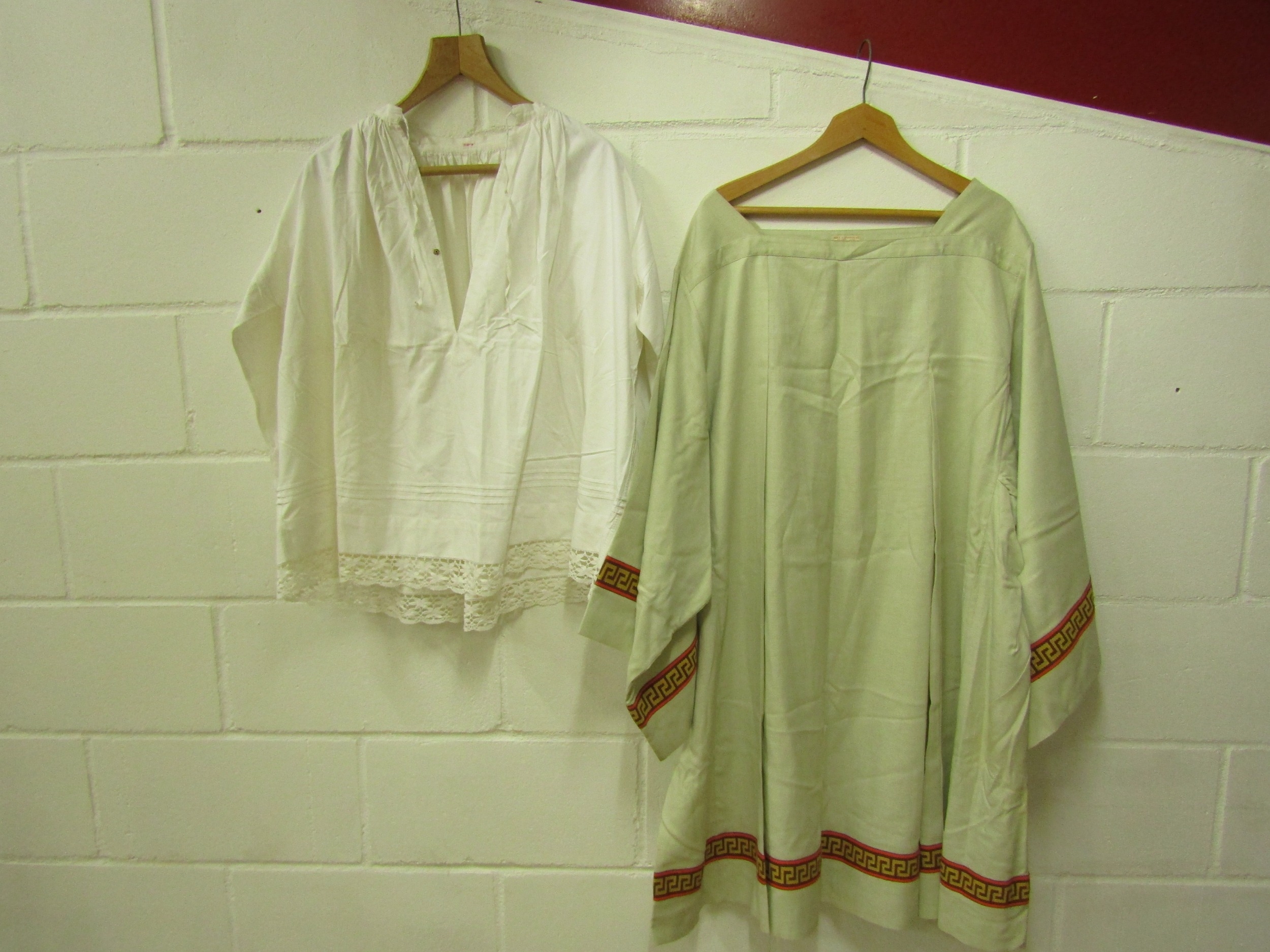 Five white linen and cotton religious surplices, two with bands of Greek key design - Image 2 of 4