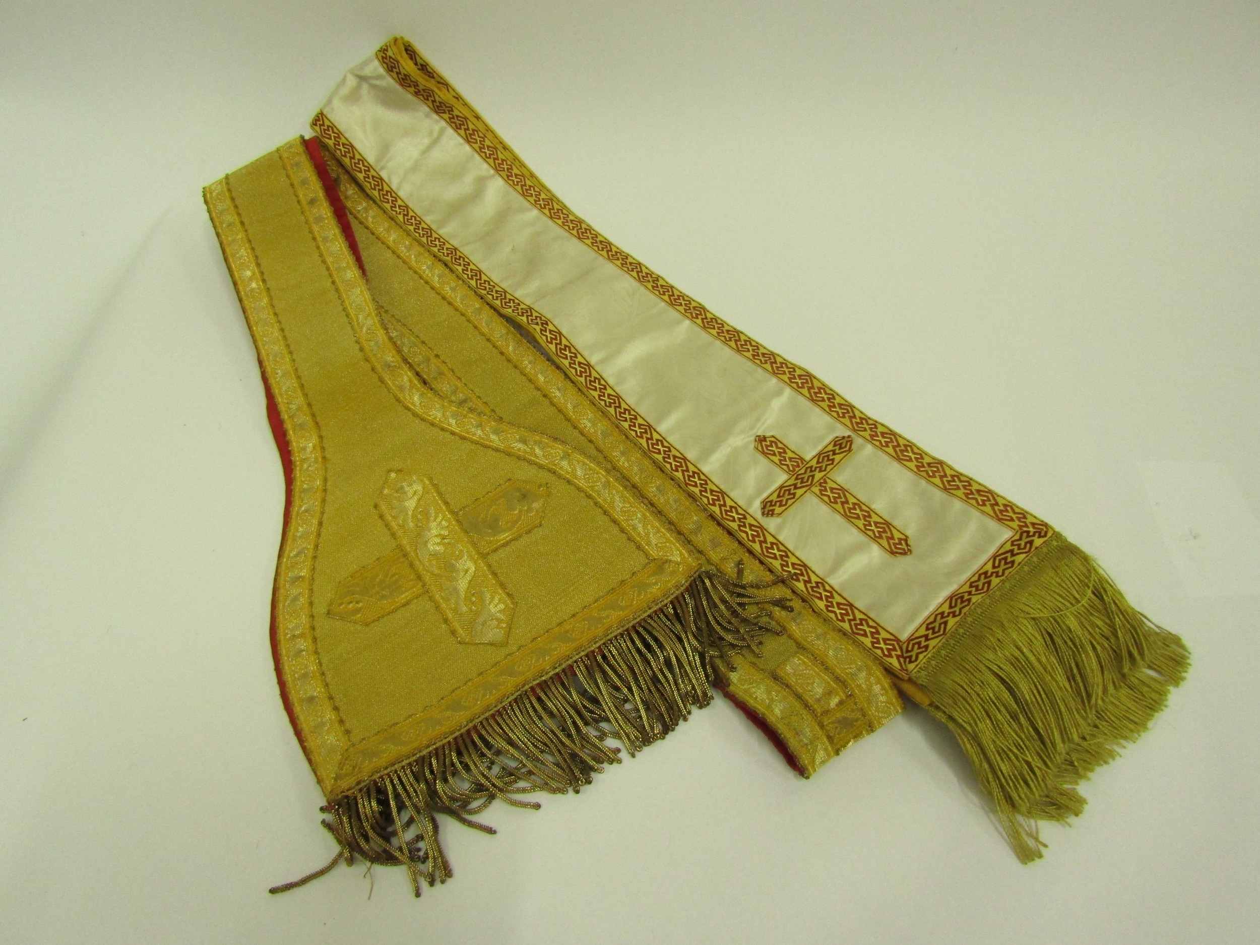 Three ecclesiastical tabards in silk, two with grape, wheat spray embroidery, the other has goldwork - Image 3 of 4