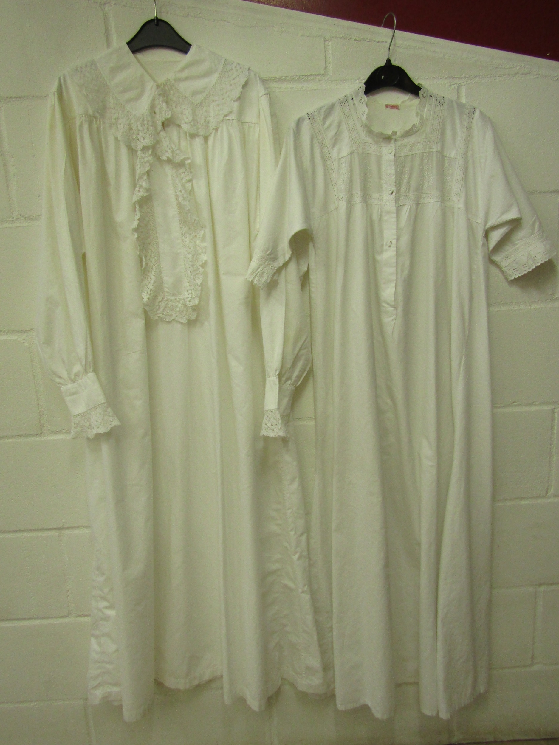 Three Victorian/Edwardian white cotton nightdresses and a full length cotton waist slip (4) - Image 3 of 4