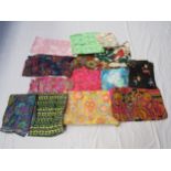 A box of assorted cotton and linen vibrant prints circa 1930's - 1960's large and medium scale