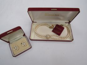 A set of Rosita simulated pearls and clip-on earrings, boxed