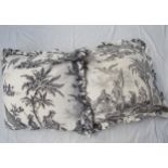 Early 20th Century black and white French toile de Jouy fabric made into a bedspread which is double