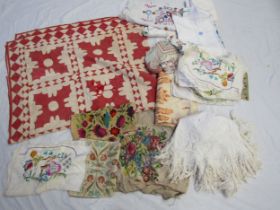 A mixed lot of various embroideries some Folk Art pieces, mainly early 20th Century some 19th