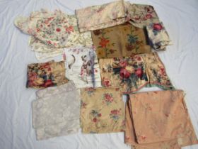 Sixteen approx medium to large scale floral fabrics to include 1920's linen, floral chintz and