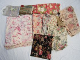 Twenty one approx late 19th Century through to early 20th Century cotton chintz and floral linens