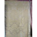 Two pairs of golden coloured Damask style curtains, blanket lined 96" x 96"