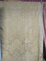 Two pairs of golden coloured Damask style curtains, blanket lined 96" x 96"