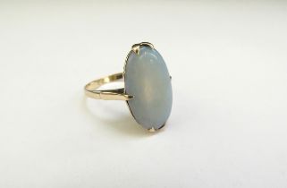 A gold ring with elongated opal, marks rubbed. Size P, 3.3g