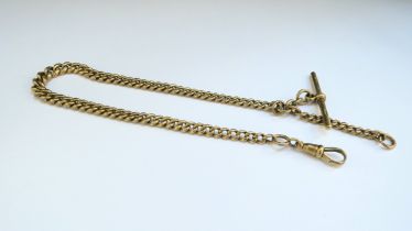 A 9ct gold watch chain with T-bar, 35cm long, 35.8g