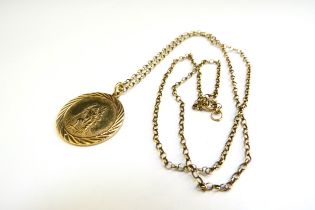 A 9ct gold St Christopher on 9ct gold chain, 8.2g