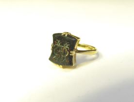 A 14ct gold signet ring with bloodstone shield monogrammed. Size M, 3.5g