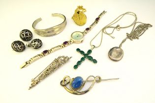 A small quantity of silver and 925 jewellery including locket, chain, watch, brooch, earrings etc