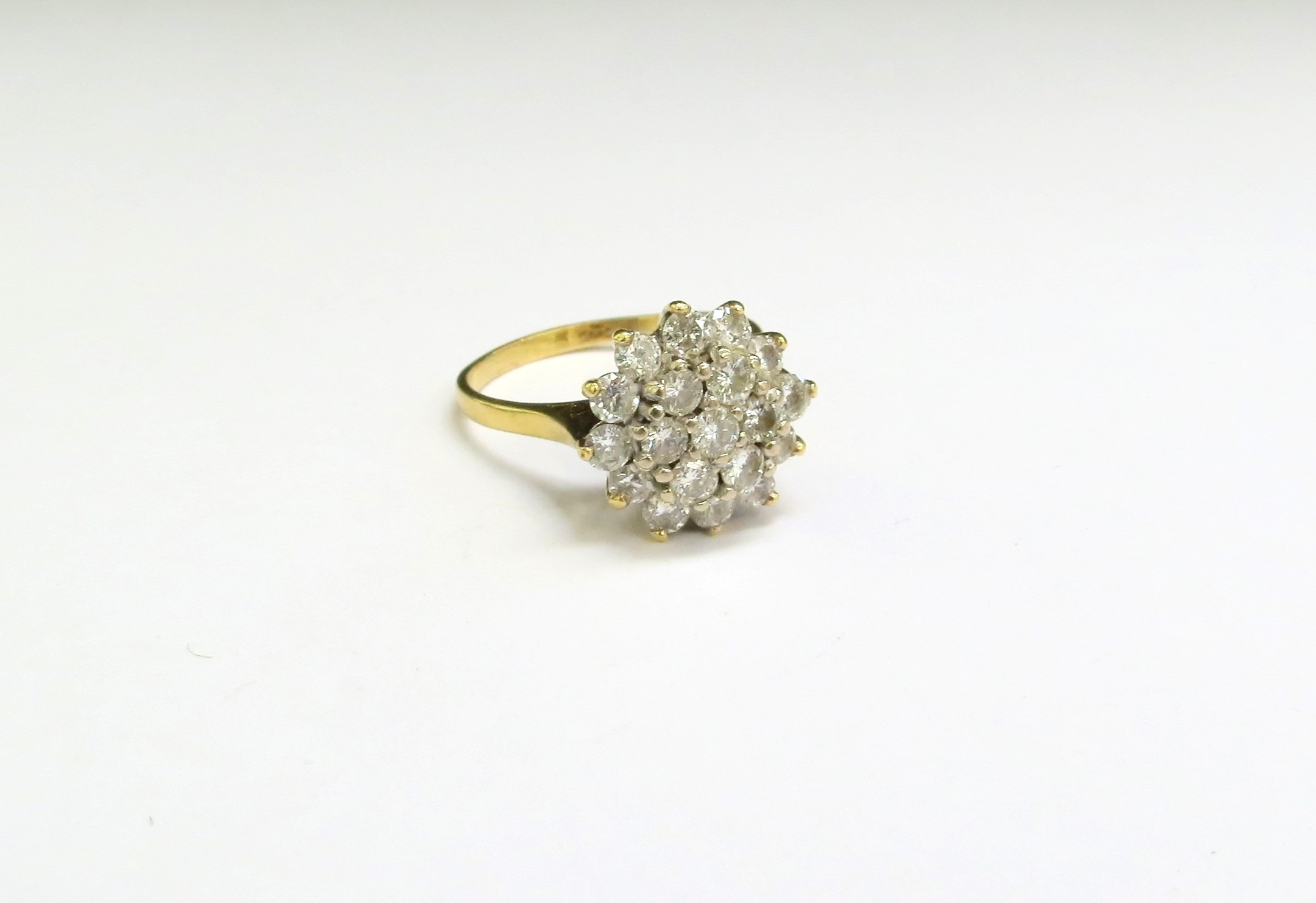 A gold diamond cluster ring, stamped 18ct. Size Q, 5.4g - Image 3 of 3